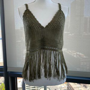 POL Army Green Crochet Crop Top